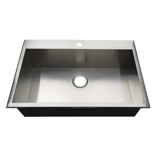 32" Drop-In Single Bowl 18-Gauge Kitchen Sink (1 Hole), Brushed