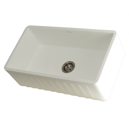 Solid Surface Matte Stone Apron Front Farmhouse Single Bowl Kitchen Sink, Matte White