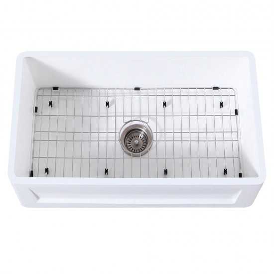 33" x 18" SGL Bowl Farmhouse Kitchen Sink, Drain & Rack