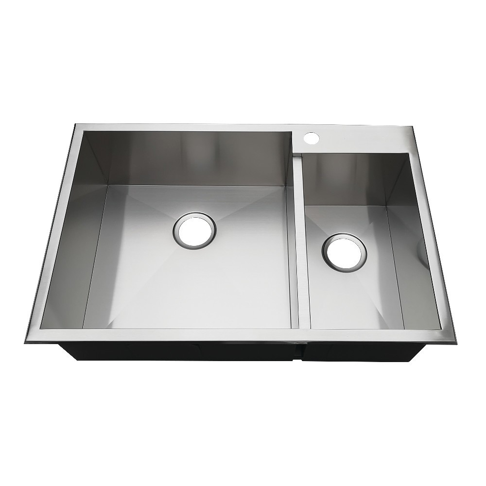 33" Drop-In Double Bowl 18-Gauge Kitchen Sink (1 Hole), Brushed