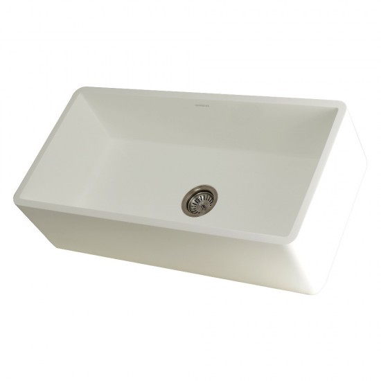 Solid Surface Matte Stone Apron Front Farmhouse Single Bowl Kitchen Sink, Matte White