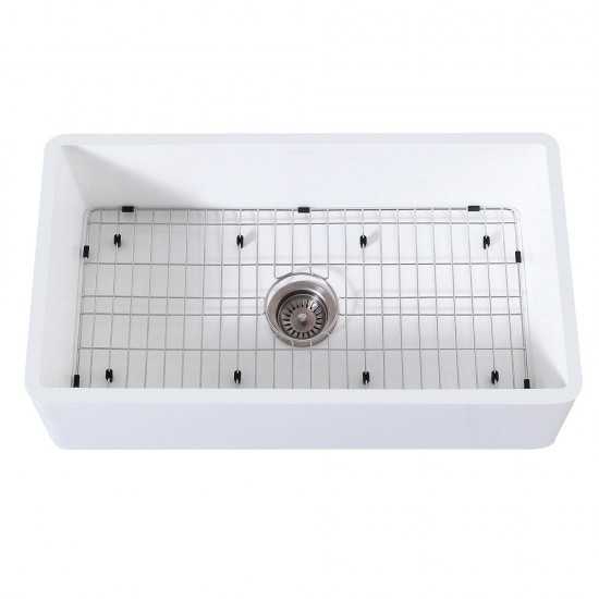 36" x 18" SGL Bowl Farmhouse Kitchen Sink, Drain & Rack