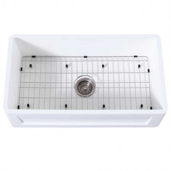 36" x 18" SGL Bowl Farmhouse Kitchen Sink, Drain & Rack