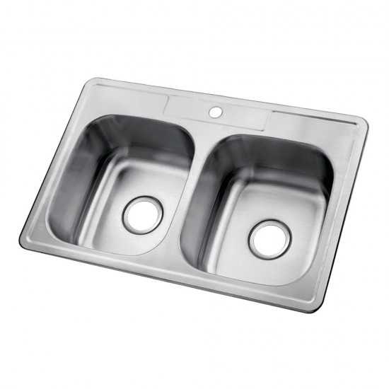 33"x22"x9" Self-Rimming Stainless Steel Kitchen Sink, Brushed