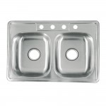 Carefree Drop-in Double Bowl Kitchen Sink, Brushed