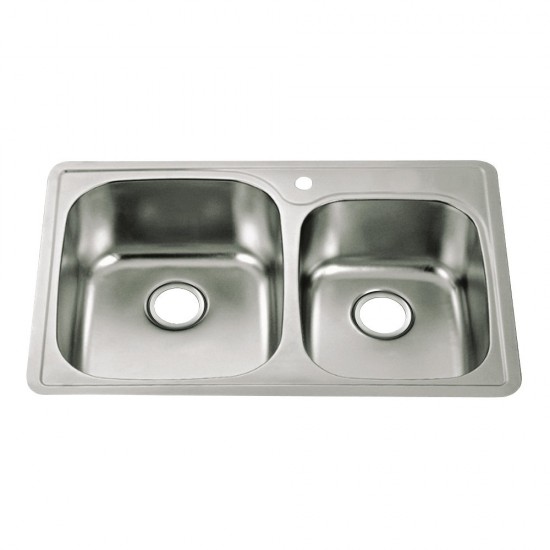 33"x22"x9" Self-Rimming Double Bowl Kitchen Sink 1 Hole, Brushed