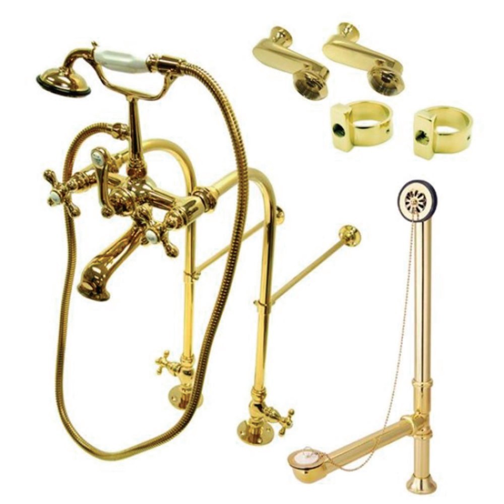 Kingston Brass Vintage Freestanding Clawfoot Tub Faucet Package with Supply Line, Polished Brass Kingston Brass Vintage Freestanding Clawfoot Tub Faucet Package with Supply Line, Polished Brass