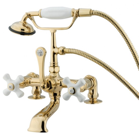 Kingston Brass Vintage 7-Inch Deck Mount Clawfoot Tub Faucet with Hand Shower, Polished Brass