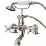 Kingston Brass Vintage 7-Inch Deck Mount Clawfoot Tub Faucet with Hand Shower, Brushed Nickel