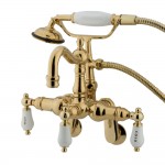 Kingston Brass Vintage Adjustable Center Wall Mount Tub Faucet with Hand Shower, Polished Brass