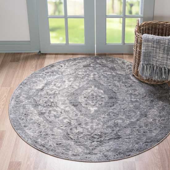 Rug Unique Loom Portland Light Gray Round 5' 0 x 5' 0