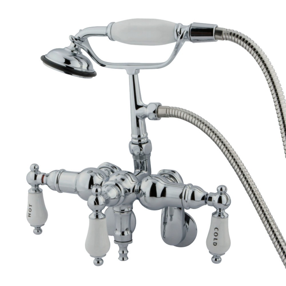 Kingston Brass Vintage Adjustable Center Wall Mount Tub Faucet with Hand Shower, Polished Chrome