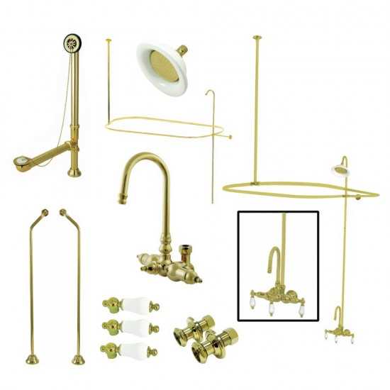 Kingston Brass Vintage Gooseneck Clawfoot Tub Faucet Package, Polished Brass