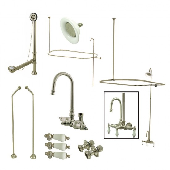 Kingston Brass Vintage Gooseneck Clawfoot Tub Faucet Package, Brushed Nickel