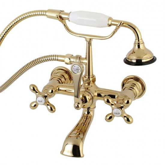 Kingston Brass Aqua Vintage 7-Inch Wall Mount Tub Faucet with Hand Shower, Polished Brass