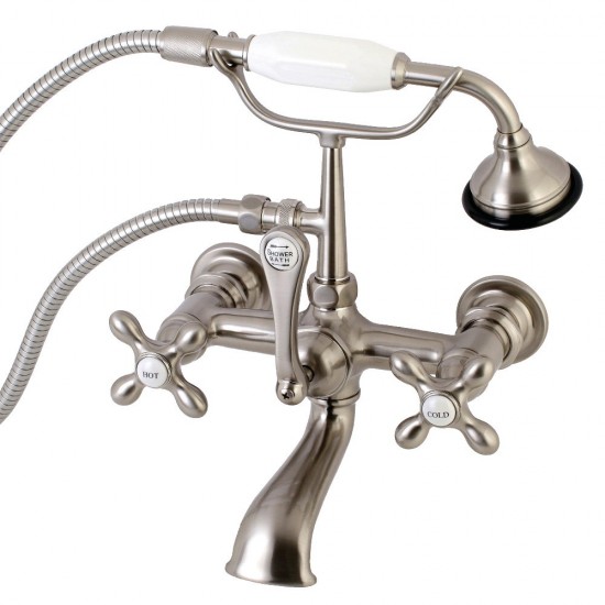 Kingston Brass Aqua Vintage 7-Inch Wall Mount Tub Faucet with Hand Shower, Brushed Nickel