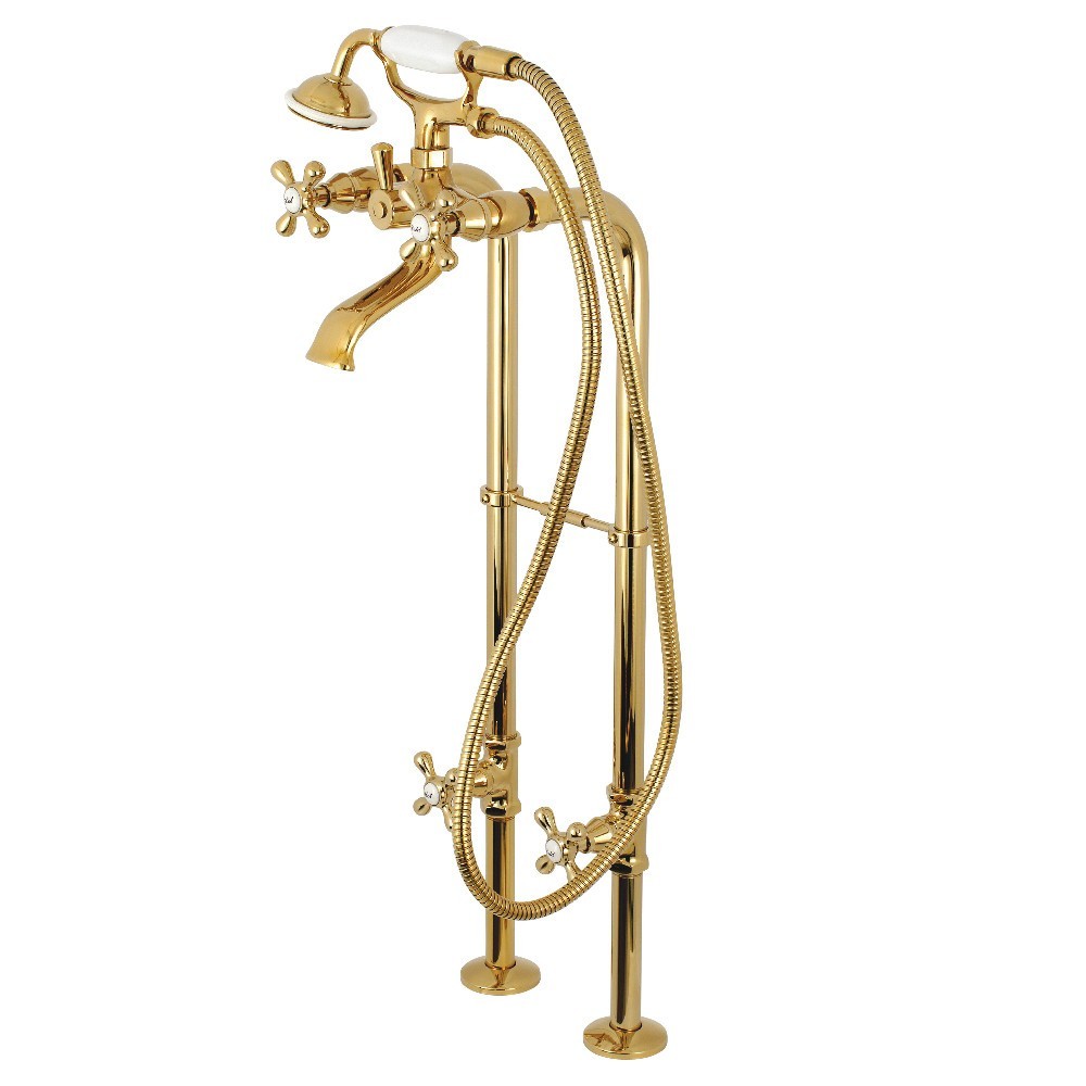 Kingston Brass Kingston Freestanding Tub Faucet with Supply Line and Stop Valve, Polished Brass