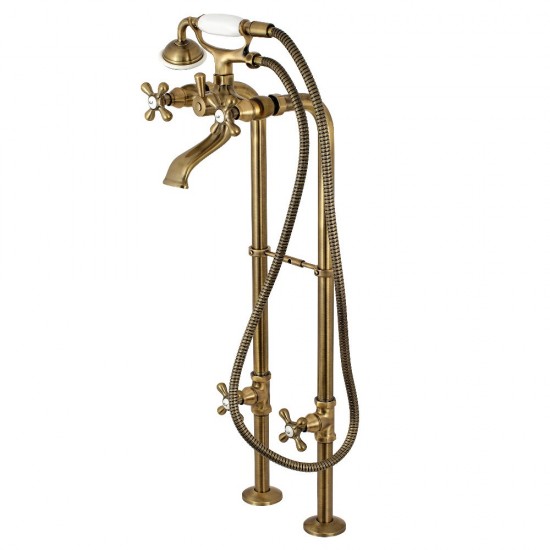 Kingston Brass Kingston Freestanding Tub Faucet with Supply Line and Stop Valve, Antique Brass