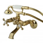 Kingston Brass Kingston Tub Wall Mount Clawfoot Tub Faucet with Hand Shower, Polished Brass