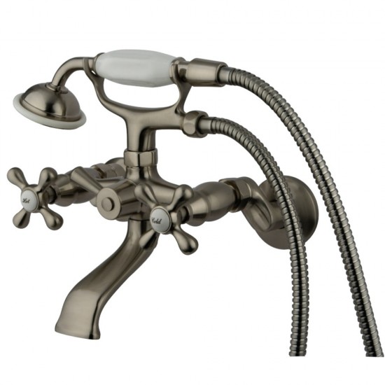 Kingston Brass Kingston Tub Wall Mount Clawfoot Tub Faucet with Hand Shower, Brushed Nickel