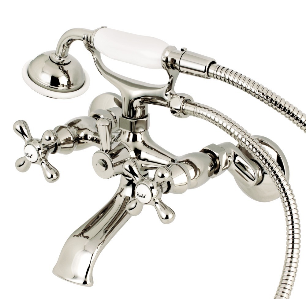 Kingston Brass Kingston Tub Wall Mount Clawfoot Tub Faucet with Hand Shower, Polished Nickel Kingston Brass Kingston Tub Wall Mount Clawfoot Tub Faucet with Hand Shower, Polished Nickel