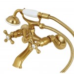 Kingston Brass Kingston Tub Wall Mount Clawfoot Tub Faucet with Hand Shower, Brushed Brass