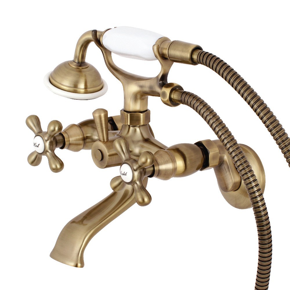 Kingston Brass Kingston Tub Wall Mount Clawfoot Tub Faucet with Hand Shower, Antique Brass Kingston Brass Kingston Tub Wall Mount Clawfoot Tub Faucet with Hand Shower, Antique Brass