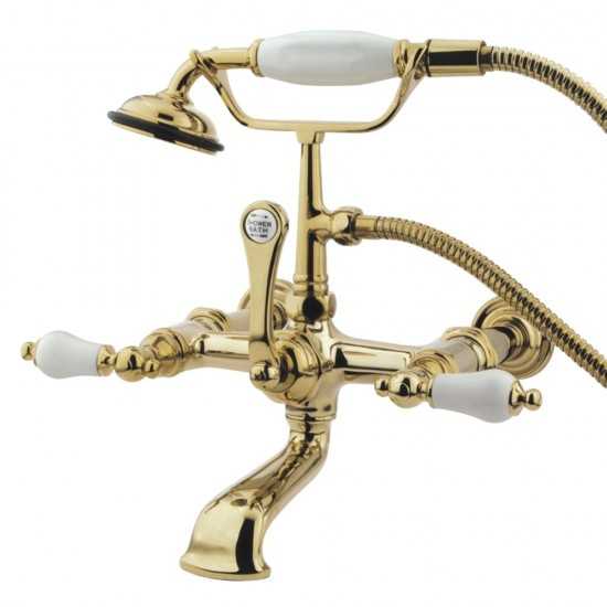 Kingston Brass Vintage 7-Inch Wall Mount Tub Faucet with Hand Shower, Polished Brass