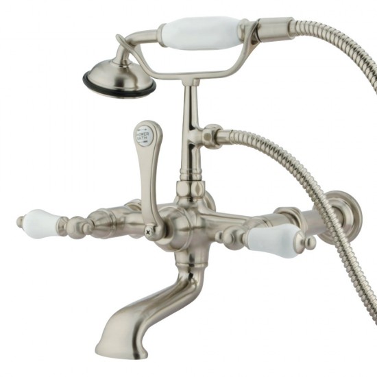 Kingston Brass Vintage 7-Inch Wall Mount Tub Faucet with Hand Shower, Brushed Nickel