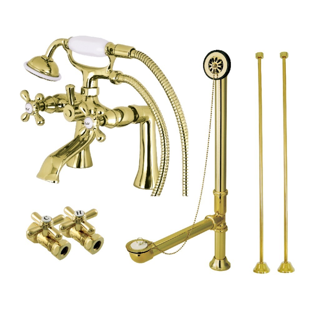 Kingston Brass Vintage Deck Mount Clawfoot Tub Faucet Package, Polished Brass