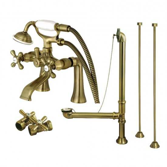 Kingston Brass Vintage Deck Mount Clawfoot Tub Faucet Package, Antique Brass