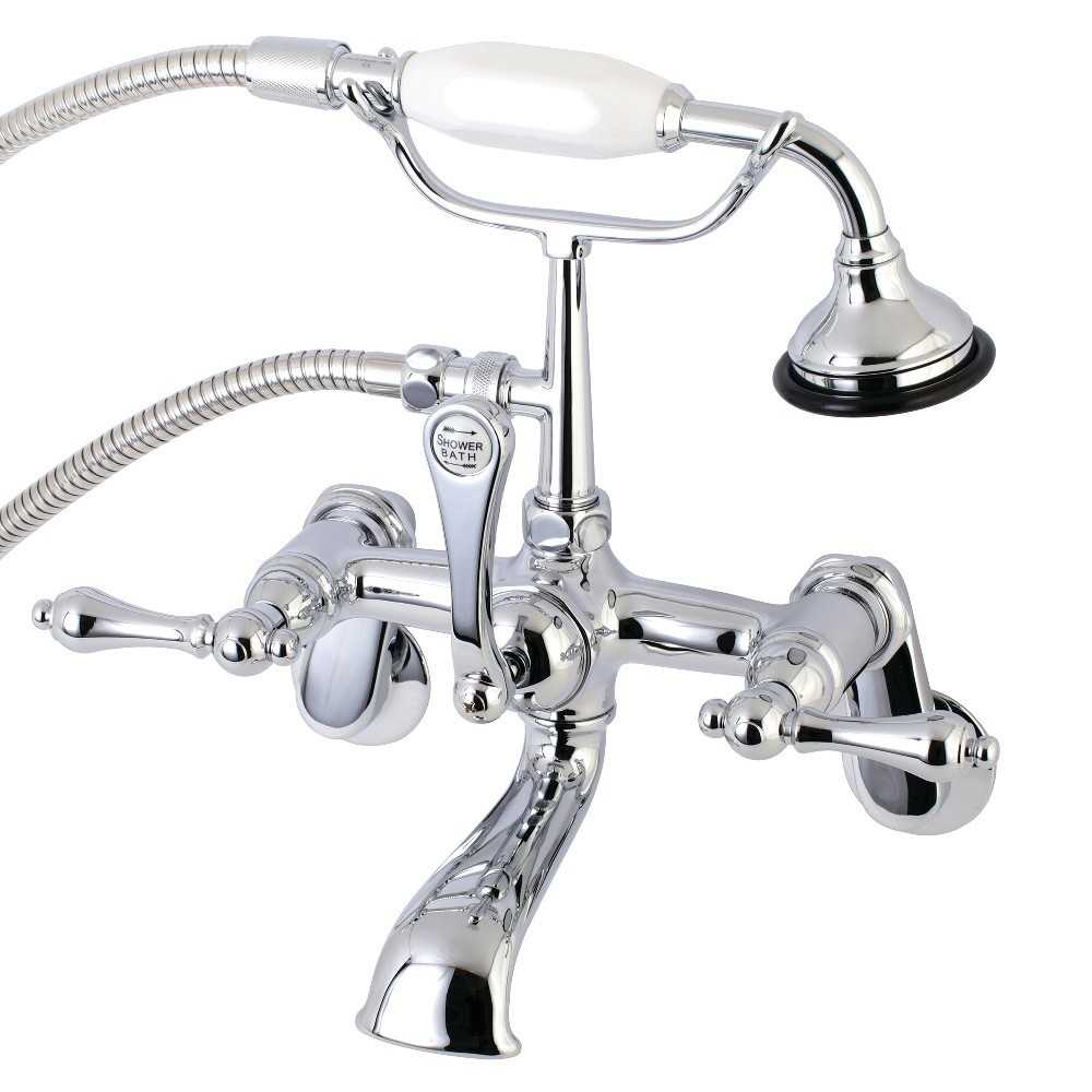 Kingston Brass Aqua Vintage 7-Inch Adjustable Wall Mount Tub Faucet with Hand Shower, Polished Chrome