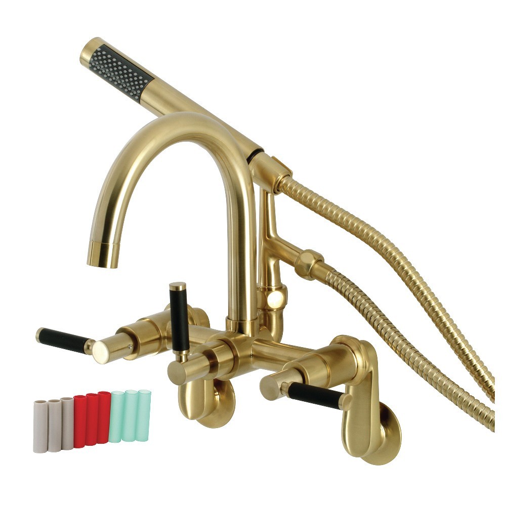 Aqua Vintage Kaiser 7-Inch Adjustable Wall Mount Clawfoot Tub Faucet, Brushed Brass Aqua Vintage Kaiser 7-Inch Adjustable Wall Mount Clawfoot Tub Faucet, Brushed Brass