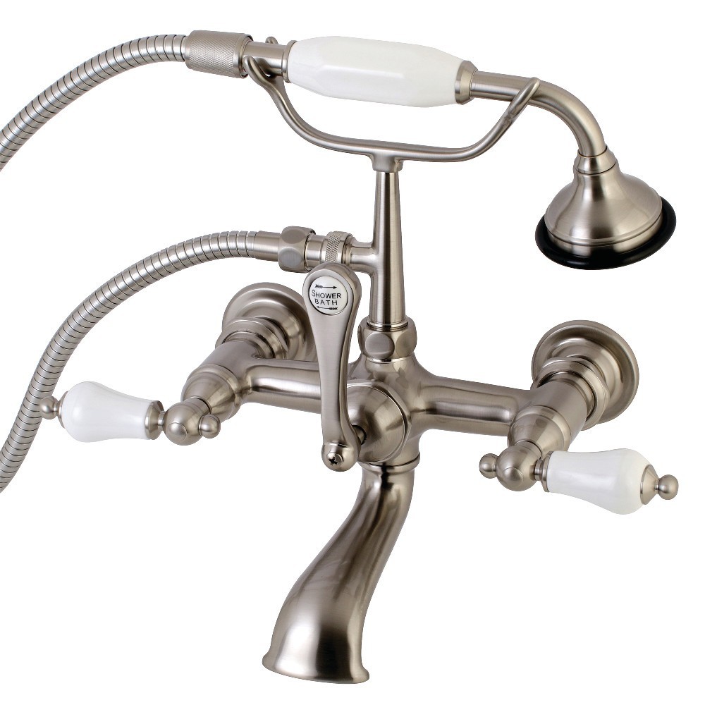 Kingston Brass Aqua Vintage 7-Inch Wall Mount Tub Faucet with Hand Shower, Brushed Nickel