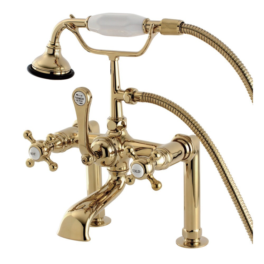 Aqua Vintage English Country Deck Mount Clawfoot Tub Faucet, Polished Brass