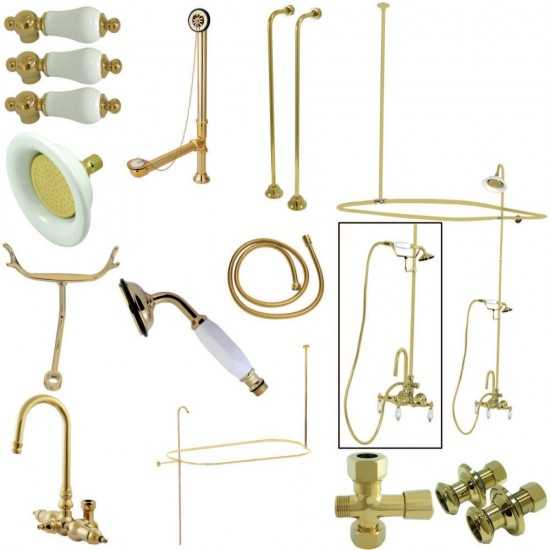 Kingston Brass Vintage High Arc Gooseneck Clawfoot Tub Faucet Package, Polished Brass