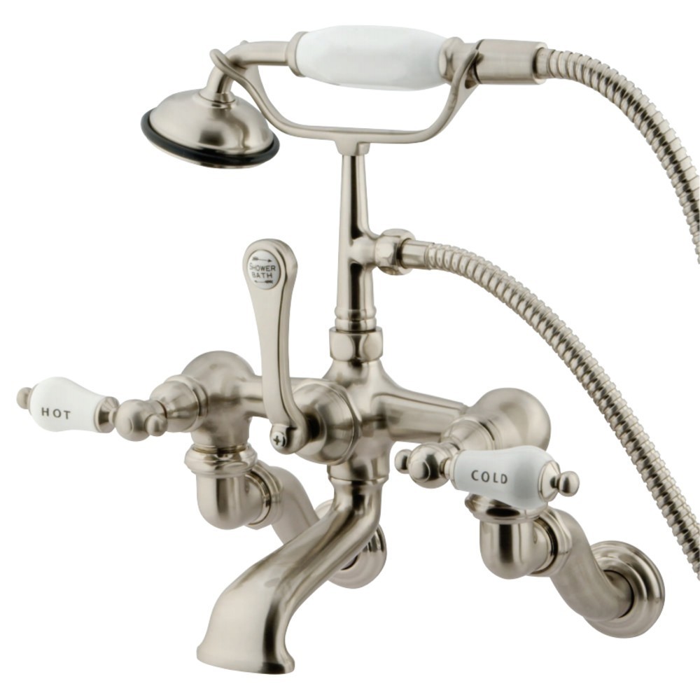 Kingston Brass Vintage Wall Mount Clawfoot Tub Faucet with Hand Shower, Brushed Nickel