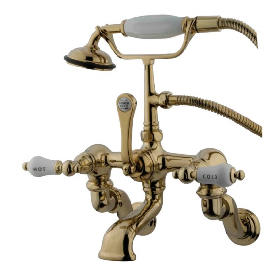 Kingston Brass Vintage Wall Mount Clawfoot Tub Faucet with Hand Shower, Polished Brass