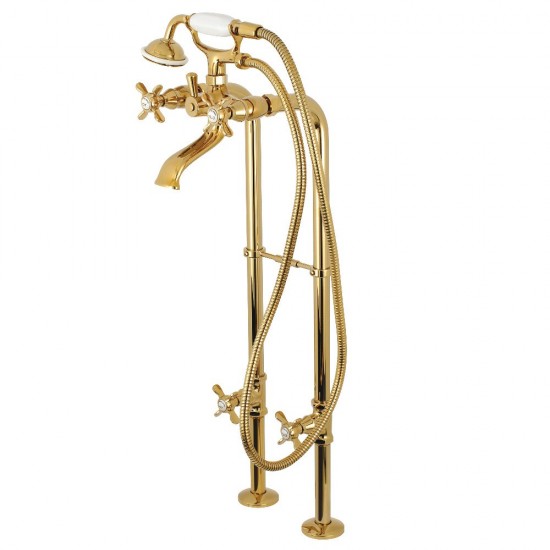 Kingston Brass Kingston Freestanding Tub Faucet with Supply Line and Stop Valve, Polished Brass