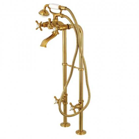 Kingston Brass Kingston Freestanding Tub Faucet with Supply Line and Stop Valve, Brushed Brass