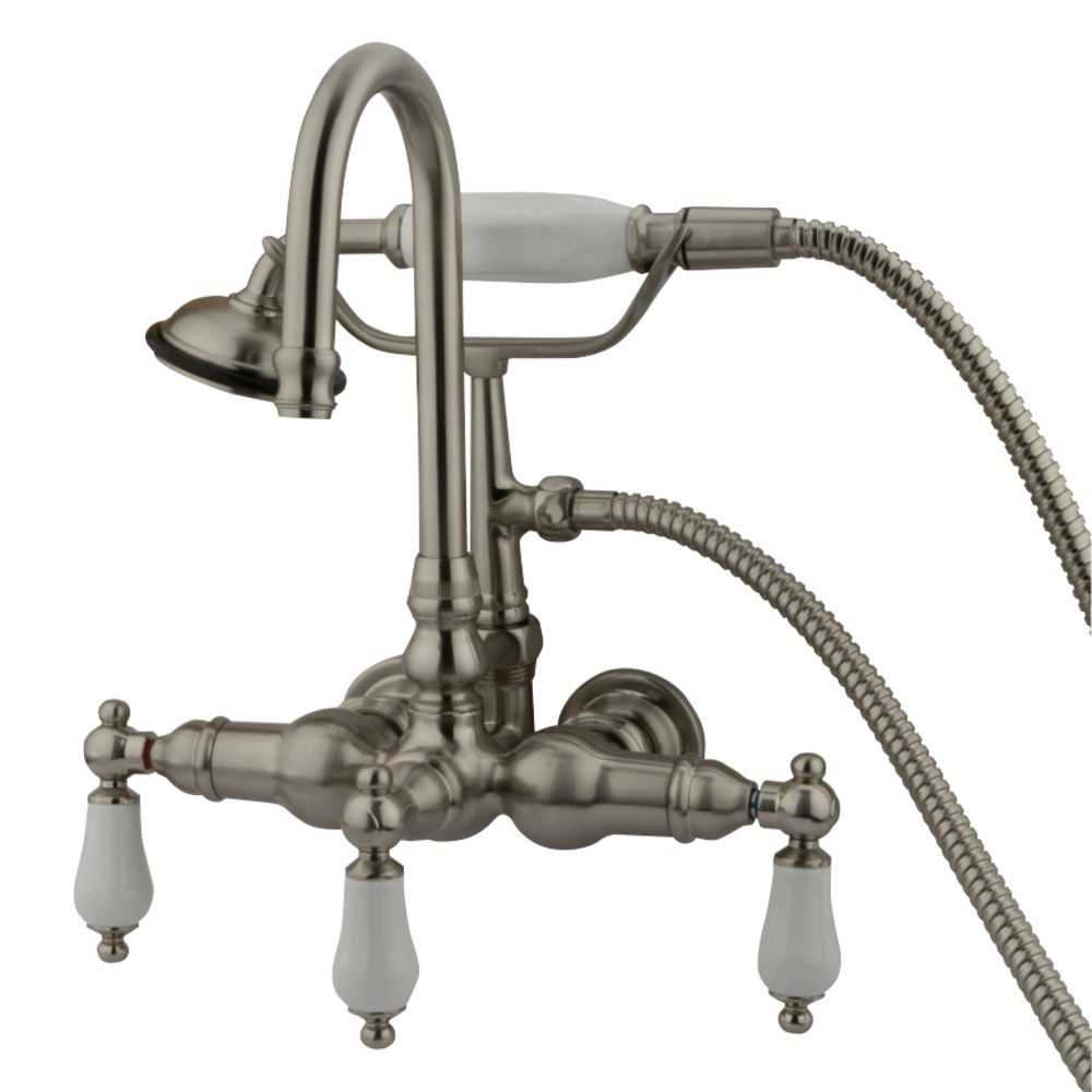 Kingston Brass Vintage 3-3/8-Inch Wall Tub Faucet with Hand Shower, Brushed Nickel Kingston Brass Vintage 3-3/8-Inch Wall Tub Faucet with Hand Shower, Brushed Nickel