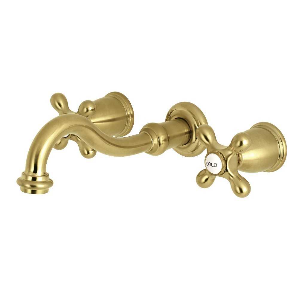 Kingston Brass Restoration Two-Handle Wall Mount Tub Faucet, Brushed Brass