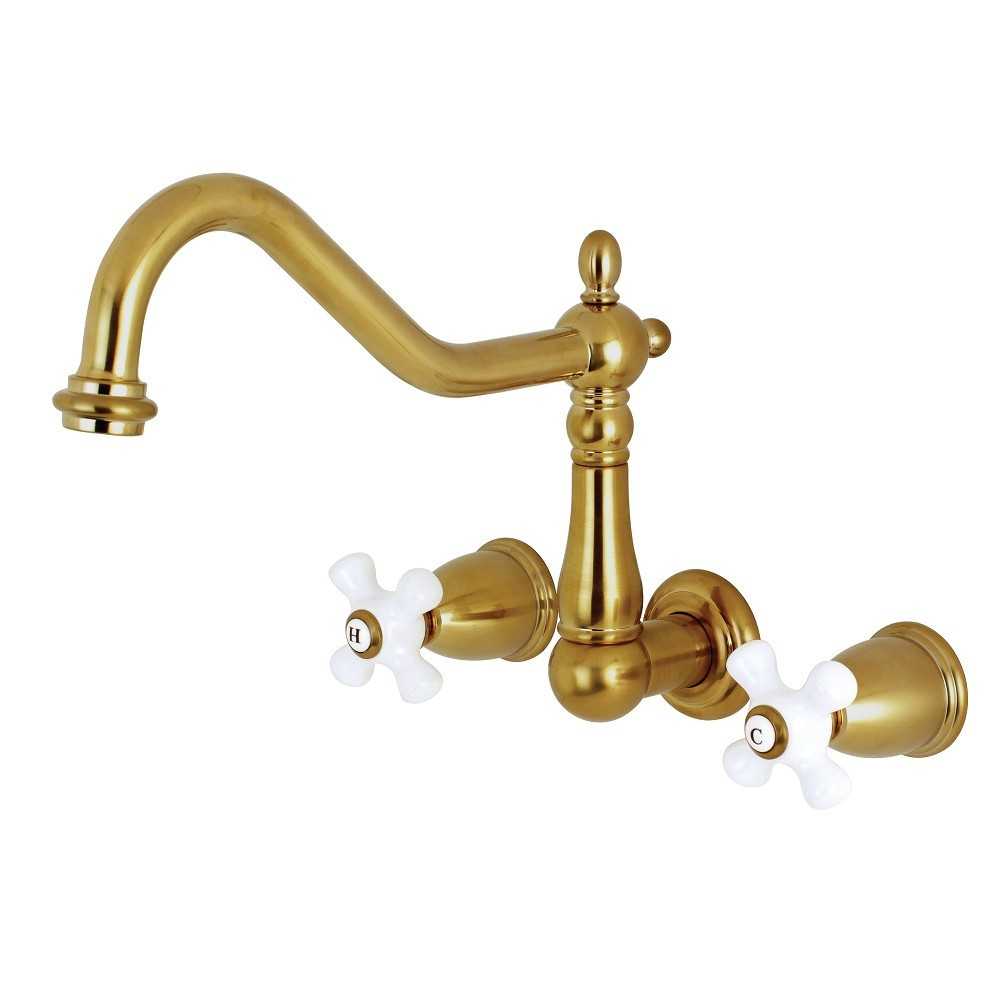 Kingston Brass Heritage Wall Mount Tub Faucet, Brushed Brass