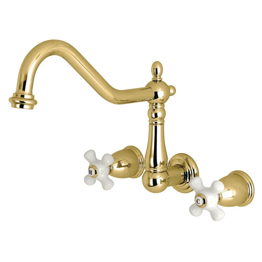 Kingston Brass Heritage Wall Mount Tub Faucet, Polished Brass