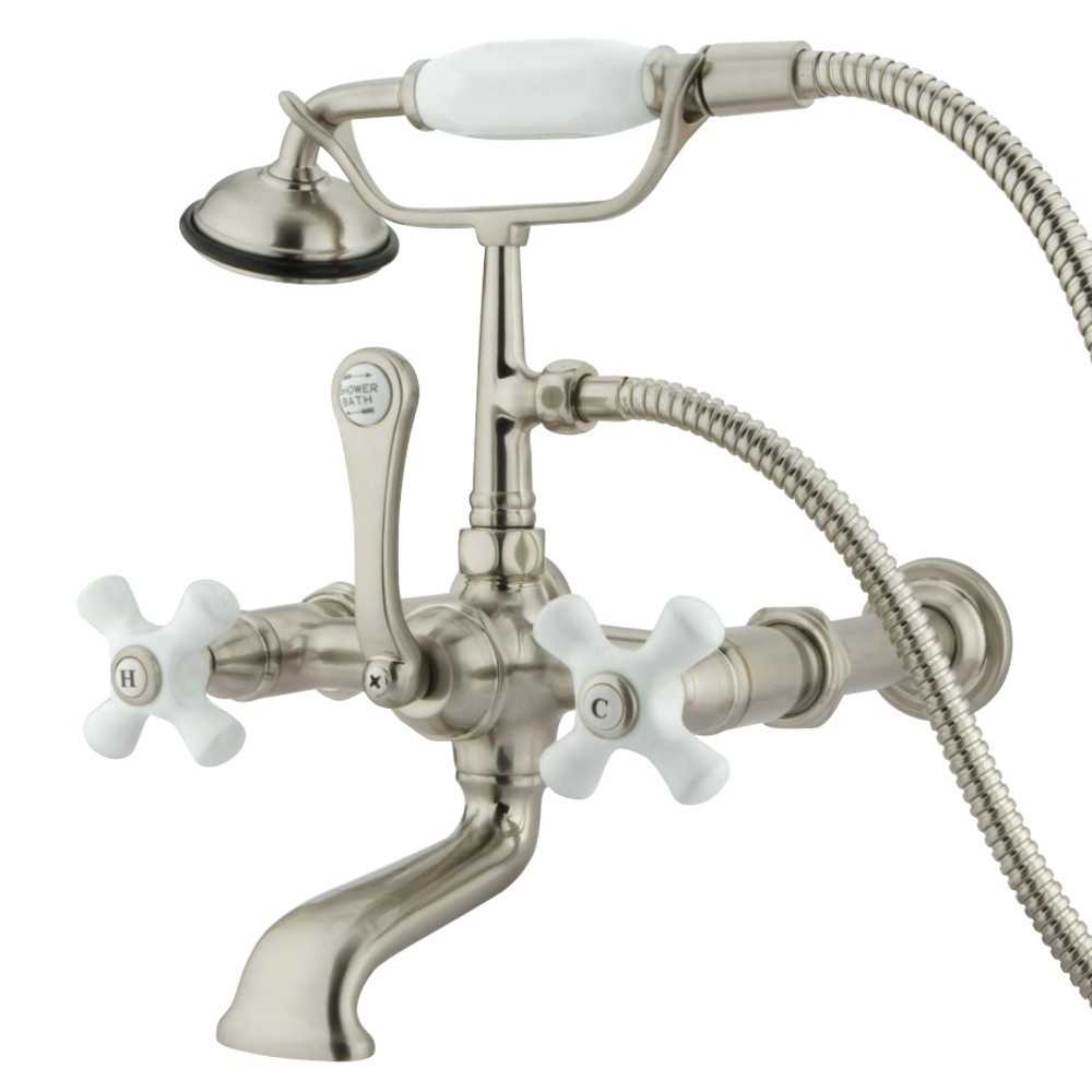 Kingston Brass Vintage 7-Inch Wall Mount Tub Faucet with Hand Shower, Brushed Nickel