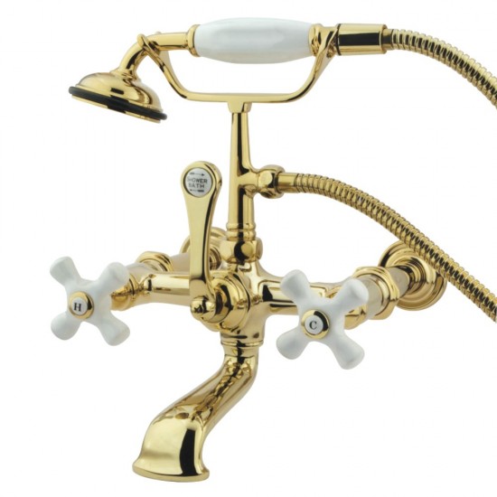 Kingston Brass Vintage 7-Inch Wall Mount Tub Faucet with Hand Shower, Polished Brass