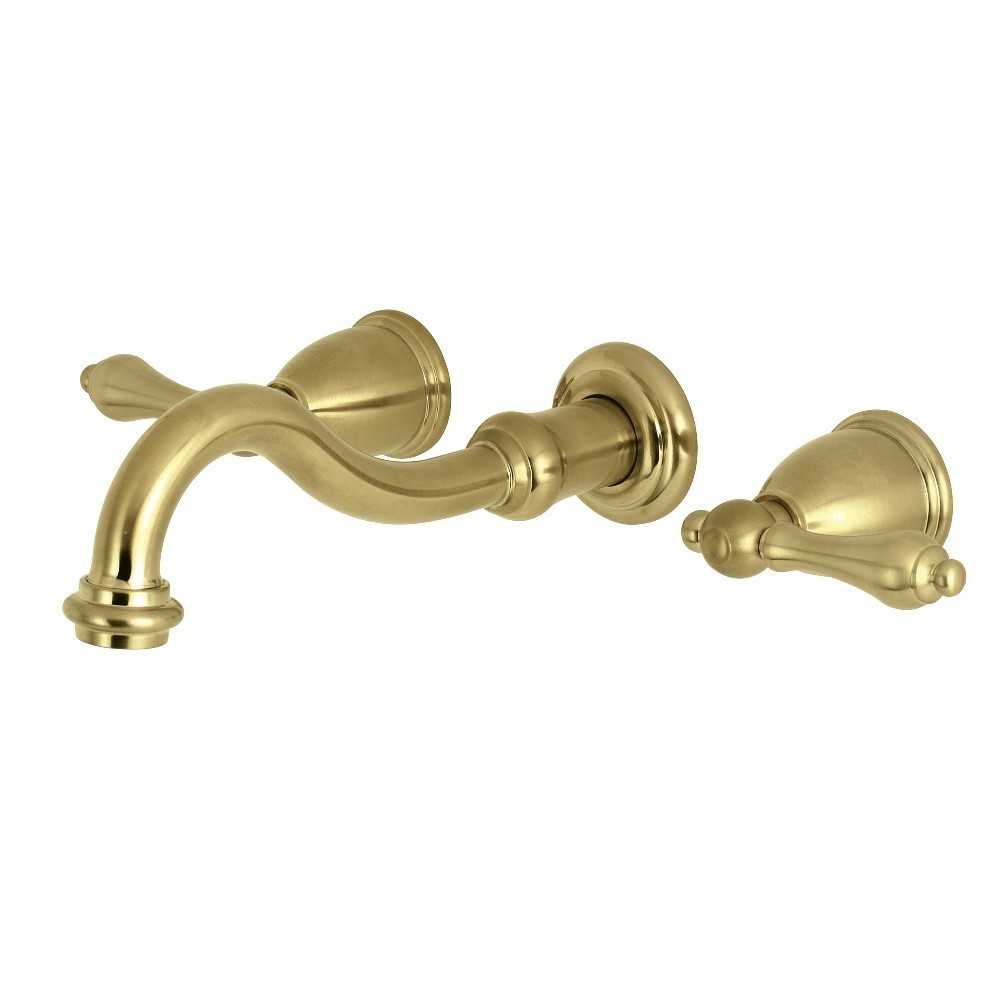 Kingston Brass Restoration Two-Handle Wall Mount Tub Faucet, Brushed Brass