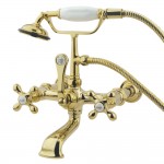 Kingston Brass Vintage 7-Inch Wall Mount Tub Faucet with Hand Shower, Polished Brass