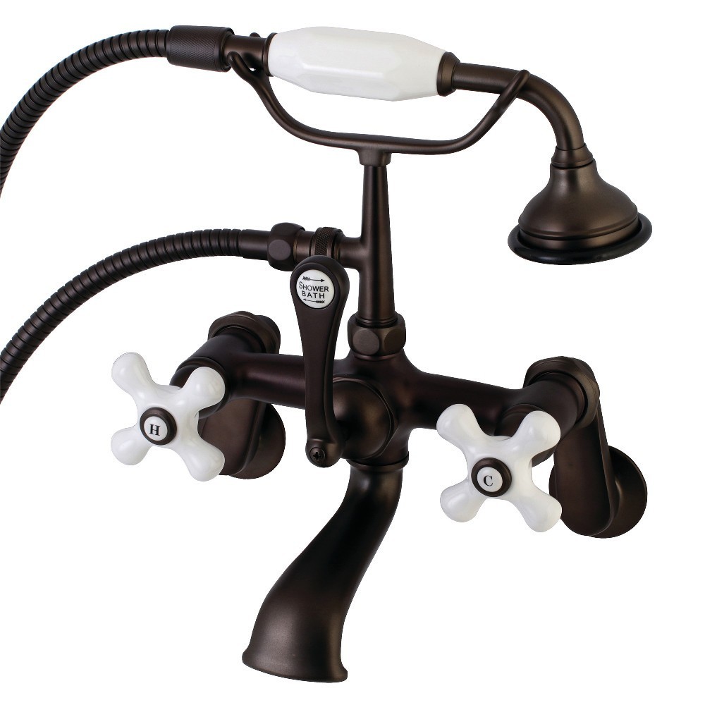 Kingston Brass Aqua Vintage Wall Mount Tub Faucet with Hand Shower, Oil Rubbed Bronze