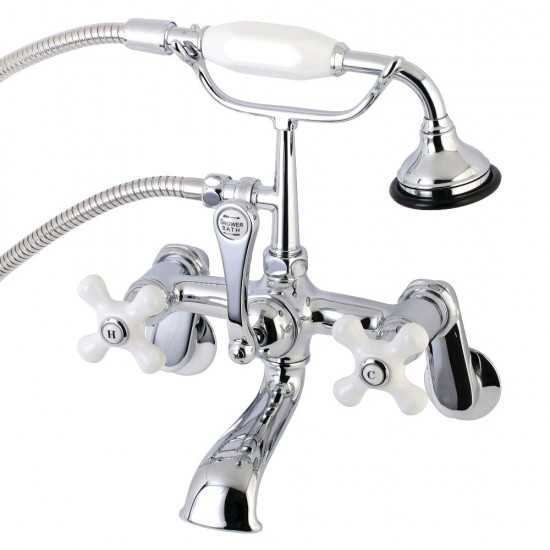 Kingston Brass Aqua Vintage Wall Mount Tub Faucet with Hand Shower, Polished Chrome